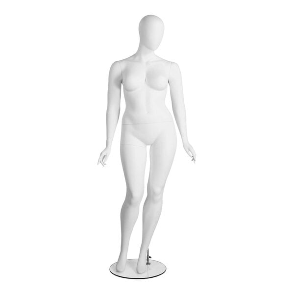 An Econoco white female mannequin with right leg bent.