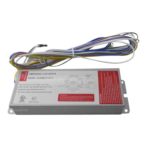 A close-up of a white box with red and blue wires.
