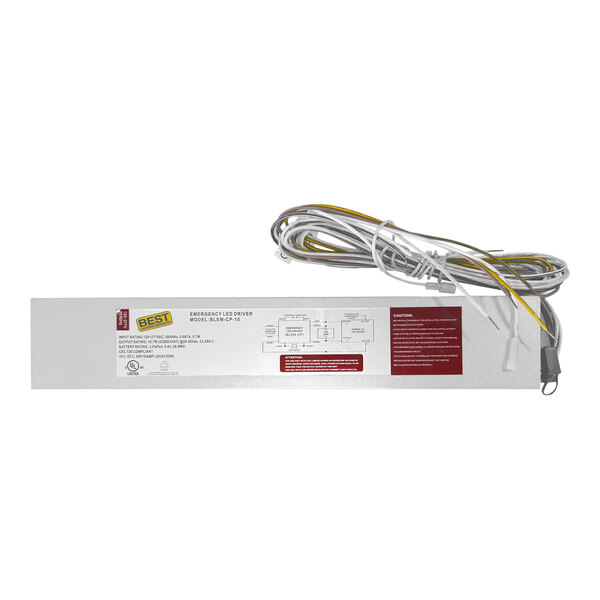 A white rectangular Lavex emergency LED driver with wires.