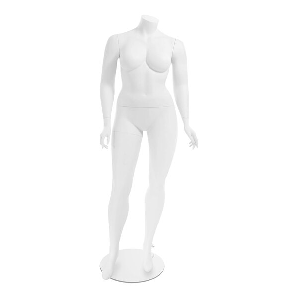 An Econoco Amber plus size female mannequin with right leg forward wearing a black bra and panties.