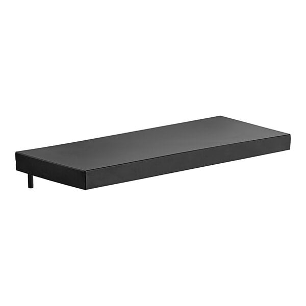 A black rectangular shelf for a seafood boiler cart.