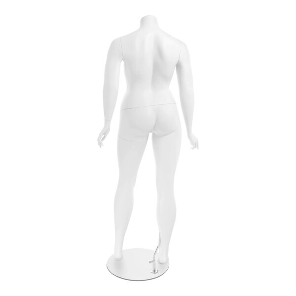 An Econoco Amber Plus Size female headless mannequin with left leg forward against a white background.