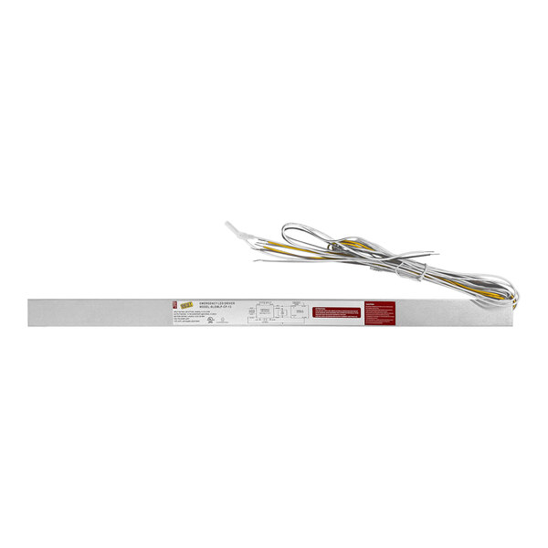 A long rectangular object with a bunch of wires, including yellow and gray cables.