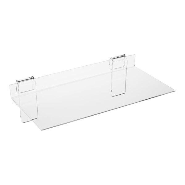 A clear acrylic shelf for grid displays.