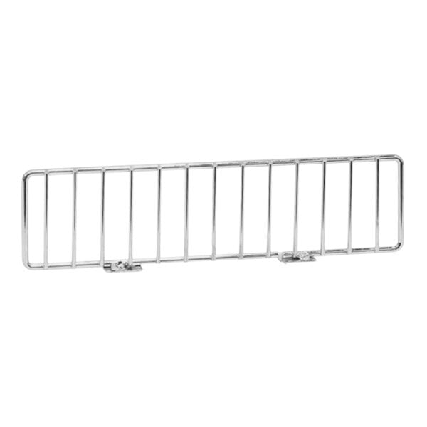 Chrome side fencing for a gondola shelving rack.