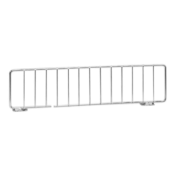 A chrome metal fence for gondola shelving.