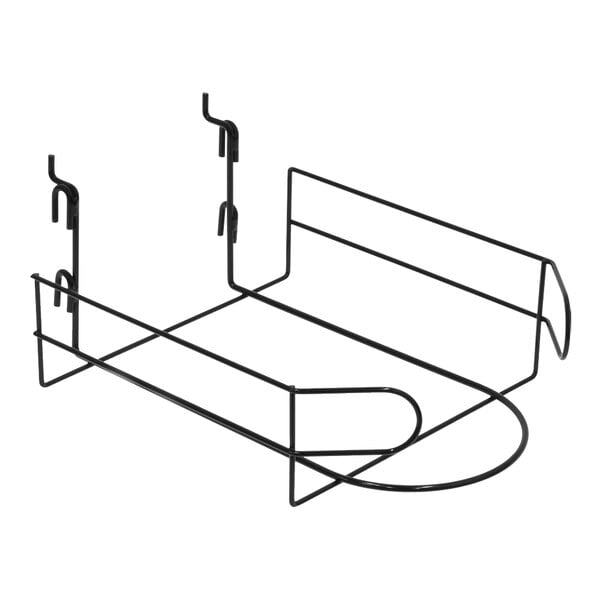 A black steel baseball cap display with hooks.