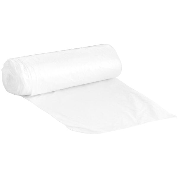 A roll of white Lavex high density plastic trash bags.