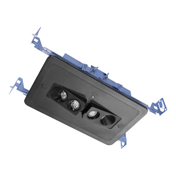 A black rectangular Lavex LED emergency light with two blue lights.