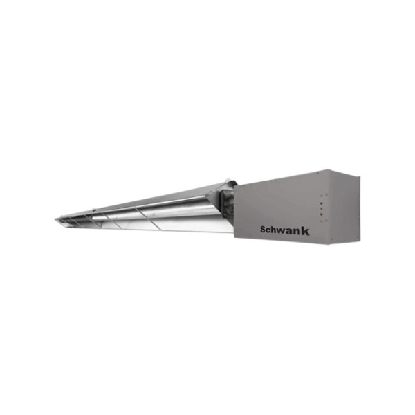 A long metal aluminized steel tube with a white rectangular aluminized steel reflector.