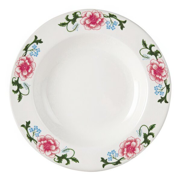 A Tuxton eggshell china pasta bowl with a floral design on it.