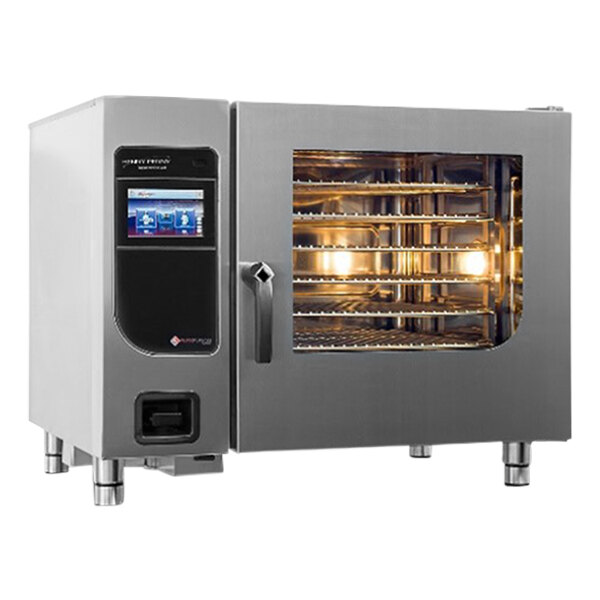 A Henny Penny FlexFusion Platinum Series electric combi oven with a glass door and a digital display.