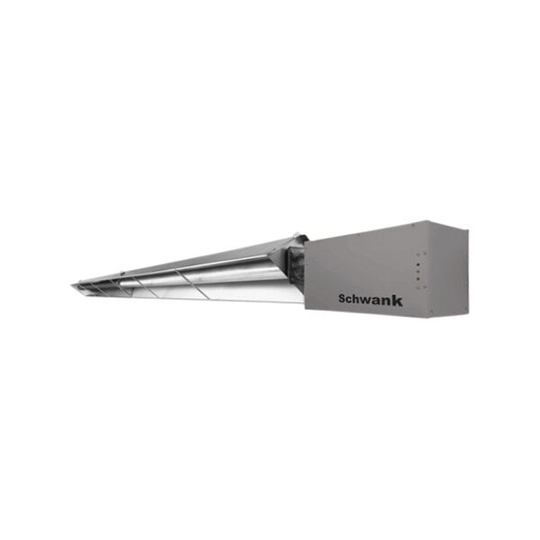 A long aluminized steel tube with a metal handle and reflector.