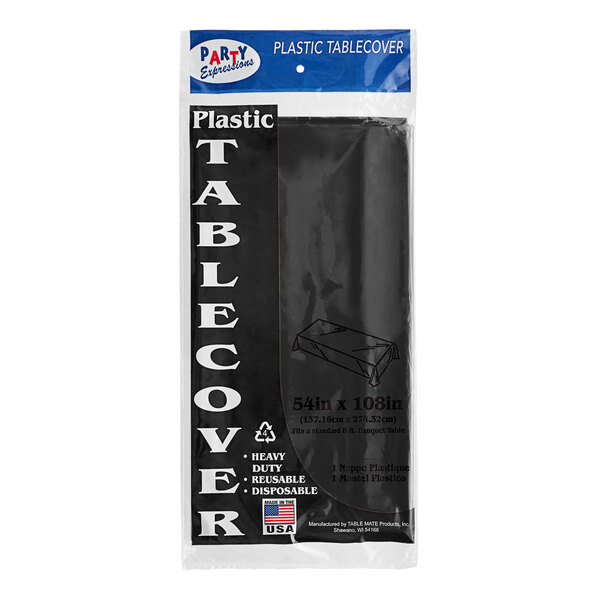 A package of 24 black plastic Table Mate table covers.