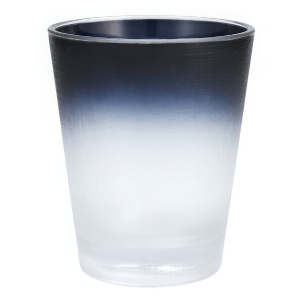 A Fortessa Tritan plastic rocks glass with a black and white gradient.
