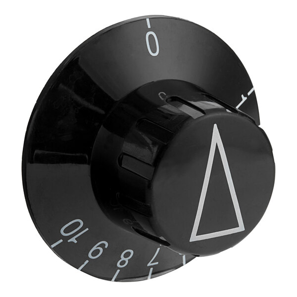 A black Hatco knob with a triangle on it.