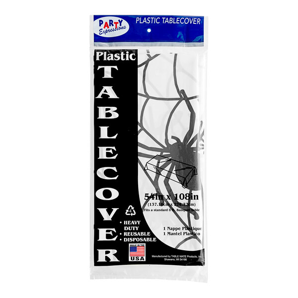 A Table Mate plastic table cover with spider webs on it.