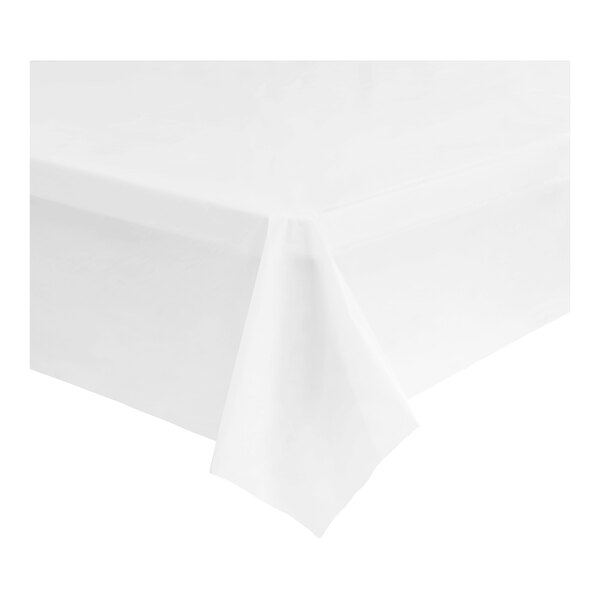A folded white Table Mate plastic table cover.