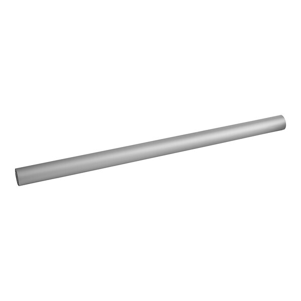 A long cylindrical metallic silver plastic table cover roll on a white background.