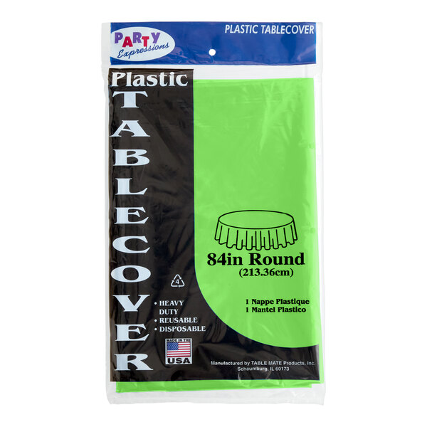 A package of 24 lime green plastic Table Mate table covers.