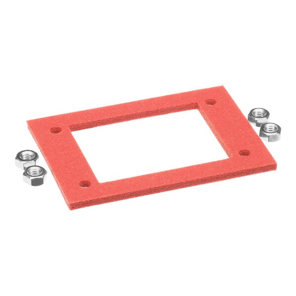 A red rectangular Frymaster plenum/blower gasket with nuts and bolts.