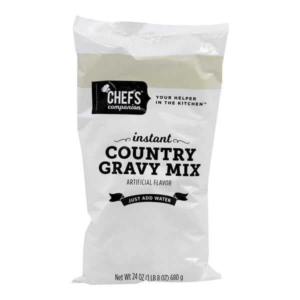 A white bag of Chef's Companion Country Gravy mix with black text.