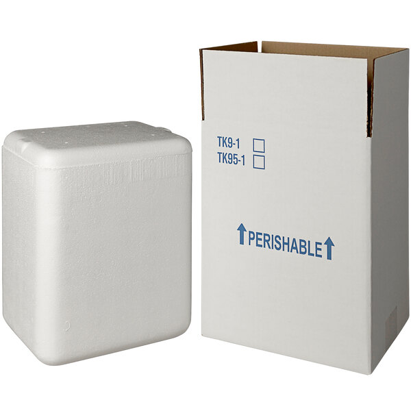 A white foam box with a white lid.