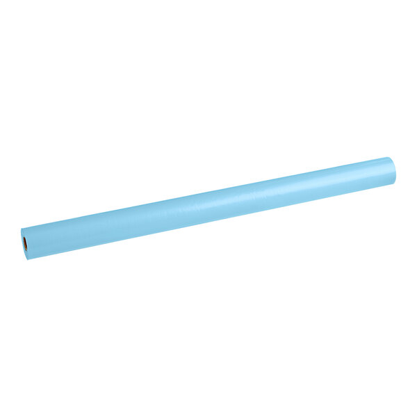 A blue roll of Table Mate plastic on a white background.