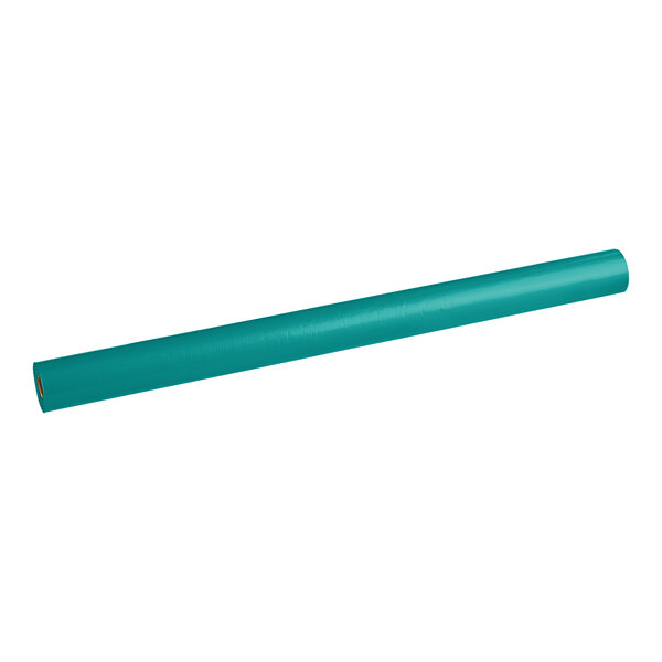 A teal Table Mate plastic table cover roll in a blue tube.