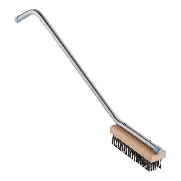 A metal brush with a wooden handle.