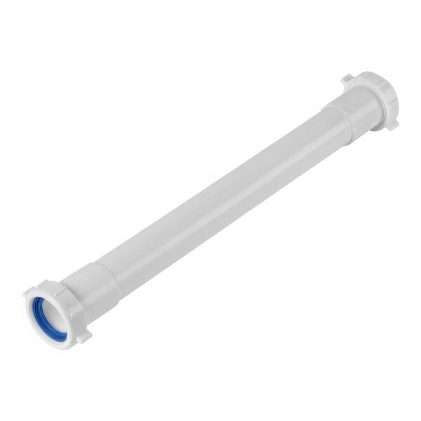 A close up of a white plastic pipe with blue inserts.