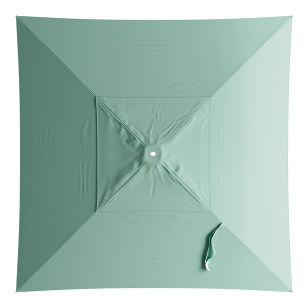 A close-up of a square green umbrella with a hole in the center.