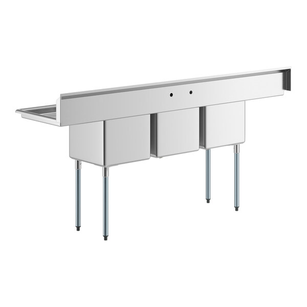Regency 94" Three Compartment Commercial Sink with Galvanized Steel Legs, Two 18" Drainboards, and 18" x 18" x 14" Sink Bowls