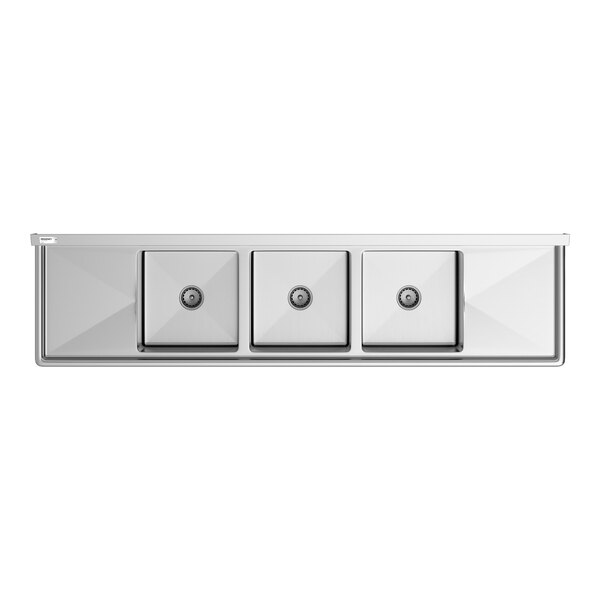 Regency 94" Three Compartment Commercial Sink with Galvanized Steel Legs, Two 18" Drainboards, and 18" x 18" x 14" Sink Bowls