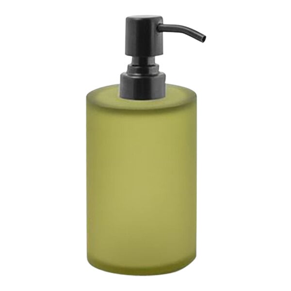 A Room360 sage green soap dispenser with a matte black pump.
