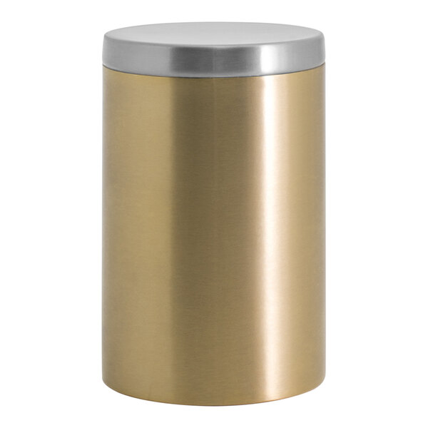 A gold and silver cylinder with a white interior.