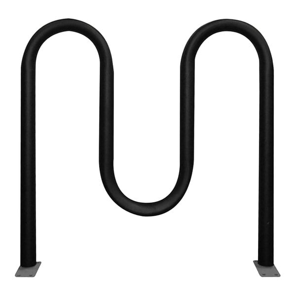 A black metal Paris Site Furnishings 3-loop inground mounted bike rack.