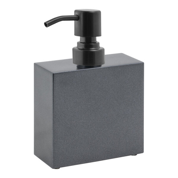 A black Room360 New York soap dispenser with a black pump.