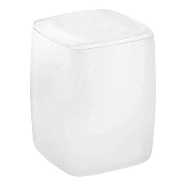 A white cube with a white plastic lid.