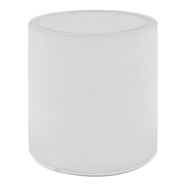 A white plastic cylinder wastebasket with a white lid.