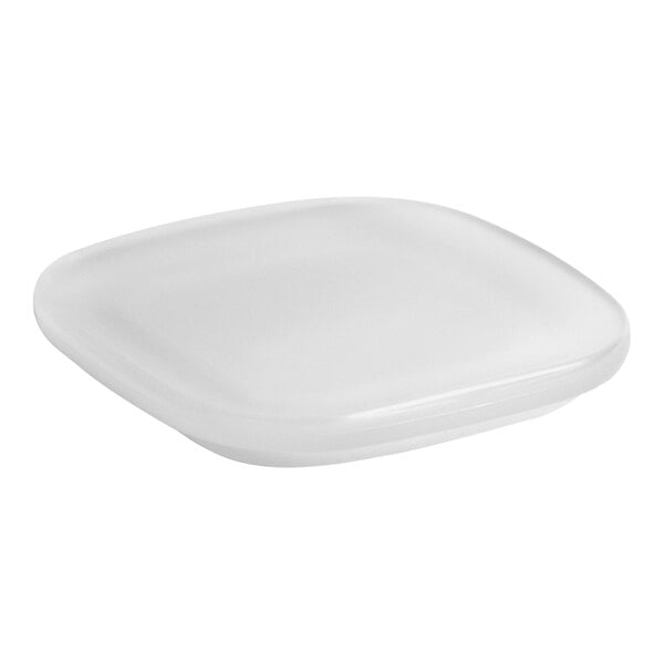 A white square Room360 ice soap dish with a lid.