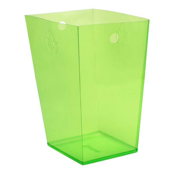 A green PVC wastebasket liner with a patterned surface.