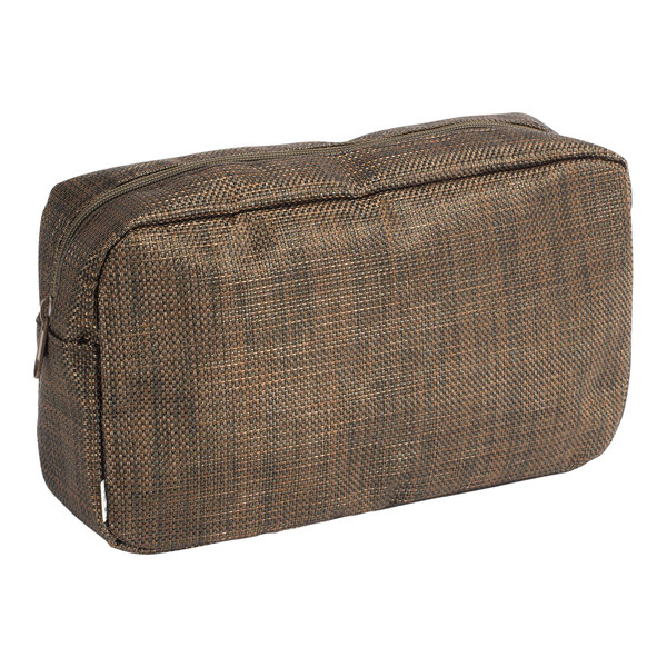 A brown bag with a zipper.