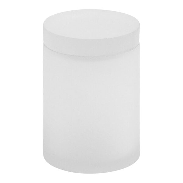 A white cylindrical Room360 Nassau ice storage jar with a black lid.