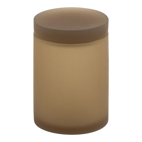 A brown glass Room360 Nassau storage jar with a lid.