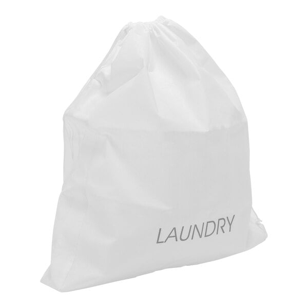 A white Room360 laundry bag with grey text reading "Laundry"