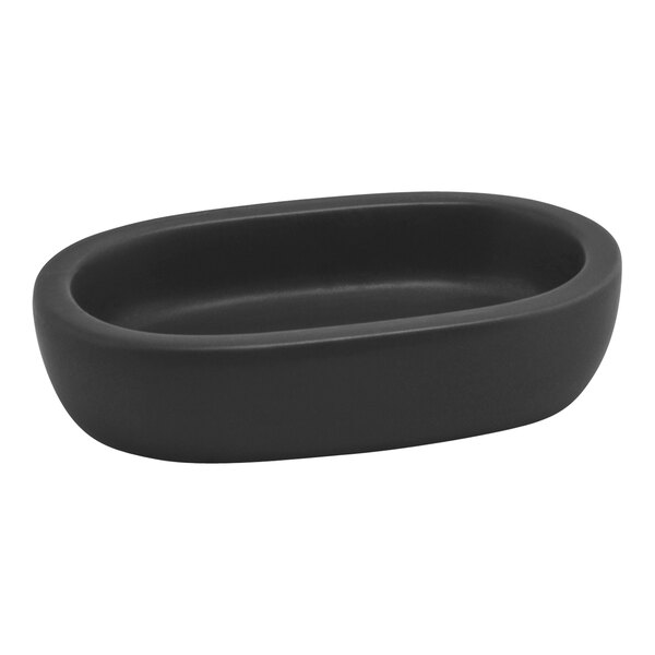 A black oval Room360 Miami soap dish on a white background.