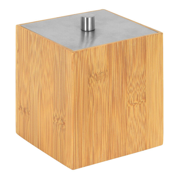 A wooden box with a stainless steel lid.