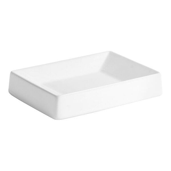 A white rectangular Room360 Lisbon porcelain soap dish.