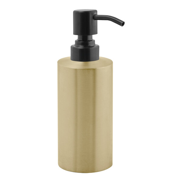 A gold cylinder with a black pump and lid.